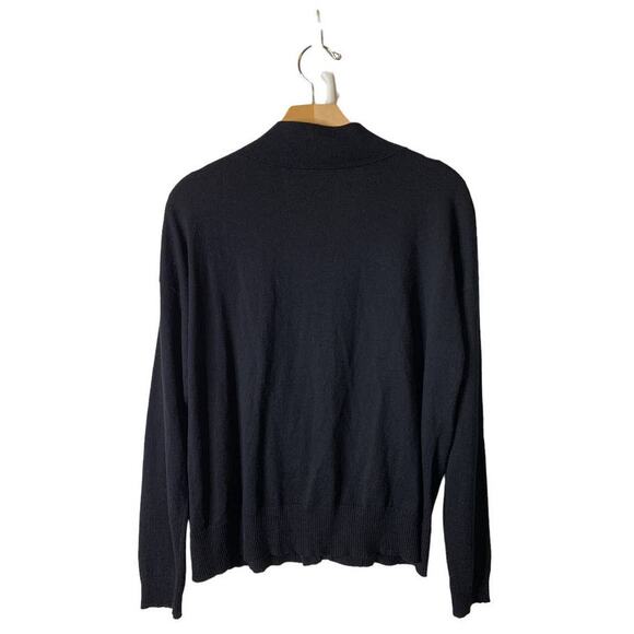 PLANET by Lauren G Black Pima Cotton Notch Collar One-Button Cardigan One Size - Picture 6 of 8